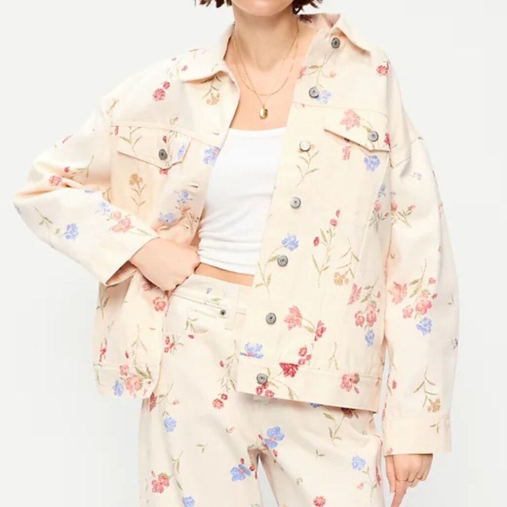 Old Navy Oversized Floral Jean Trucker Jacket